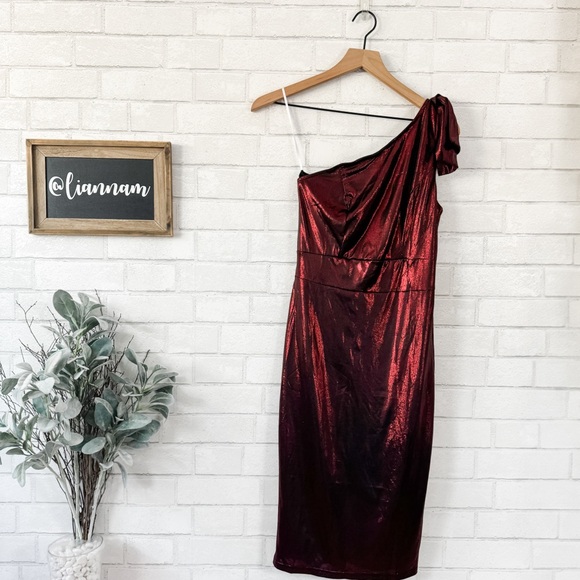 JASAMBAC Red & Black Shimmer One Shoulder Dress - Picture 1 of 8
